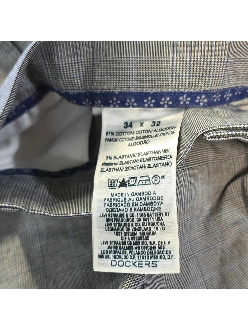 Dockers Gray Plaid Cotton Elastane Straight Fit Flat Front Dress Pants 34w x 32l